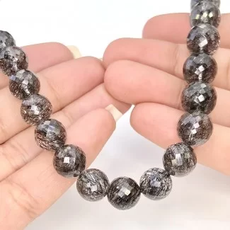 Black Rutile 9-11mm Faceted Round Shape AAA Grade Gemstone Beads Strand - Total 1 Strand of 16 Inch.