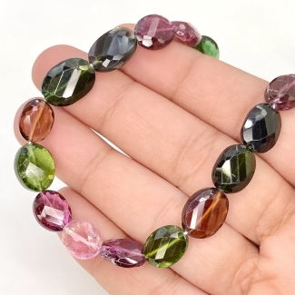 Multi Color Tourmaline 10-13mm Step Cut Oval Shape AA Grade Gemstone Beads Strand - Total 1 Strand of 8 Inch.