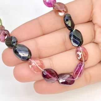 Multi Color Tourmaline 10-13mm Step Cut Oval Shape AA Grade Gemstone Beads Strand - Total 1 Strand of 9 Inch.