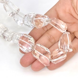 Crystal Quartz Step Cut Nugget Shape AAA Grade Gemstone Beads Strand - 14-25mm - 19 Inch - 1 Strand