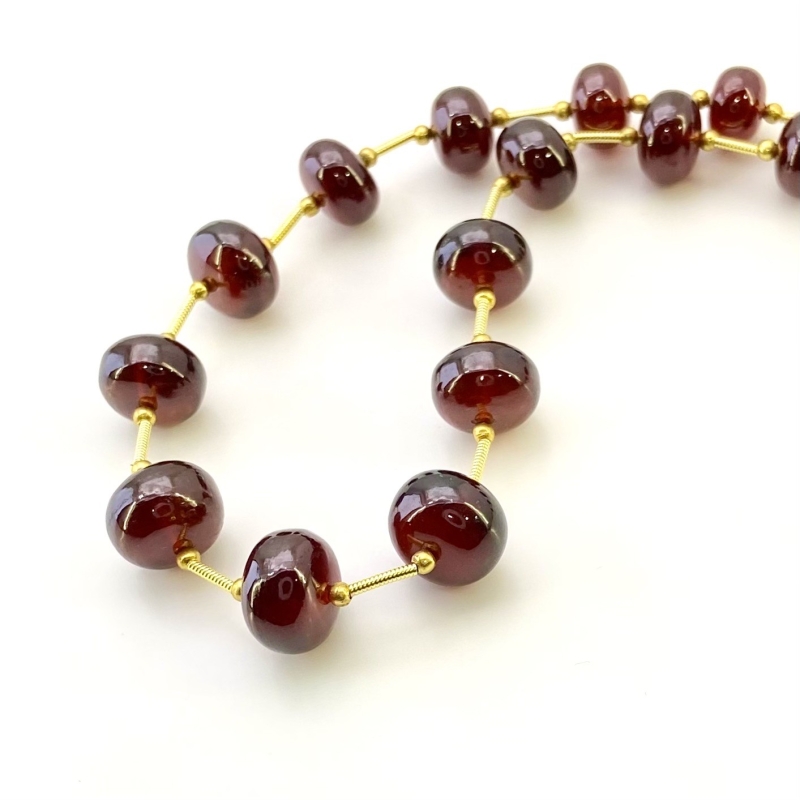 Hessonite Garnet 8.5-12.5mm Smooth Rondelle Shape AA+ Grade Gemstone Beads Layout - Total 1 Strand of 11 Inch.
