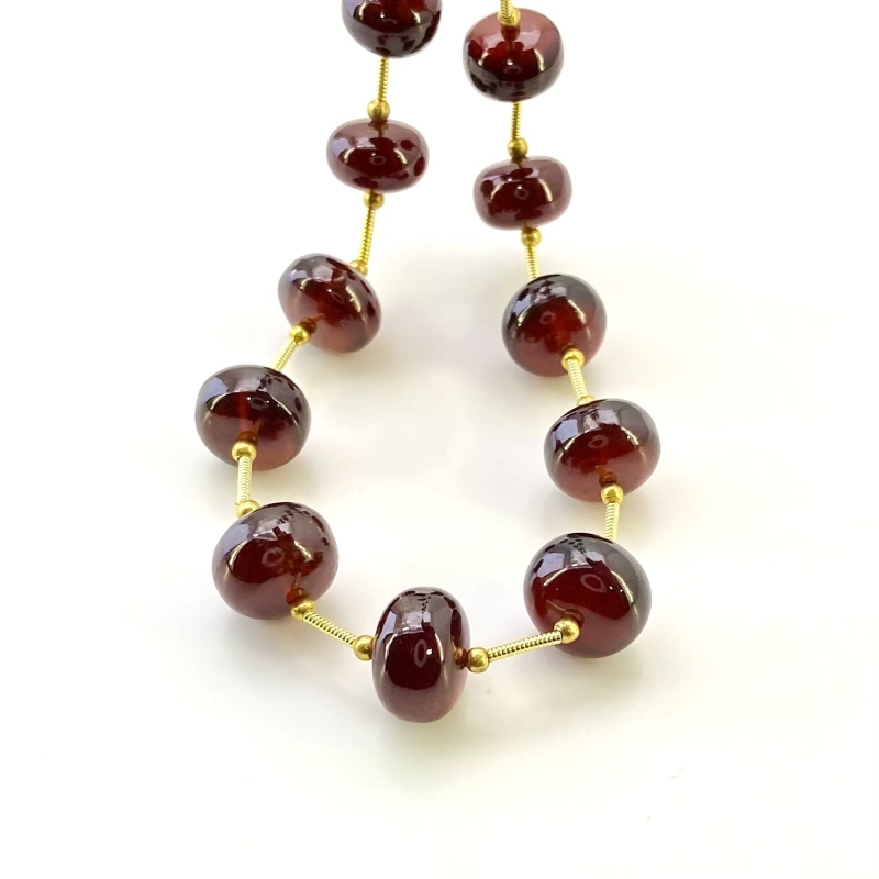 Hessonite Garnet 8.5-12.5mm Smooth Rondelle Shape AA+ Grade Gemstone Beads Layout - Total 1 Strand of 11 Inch.