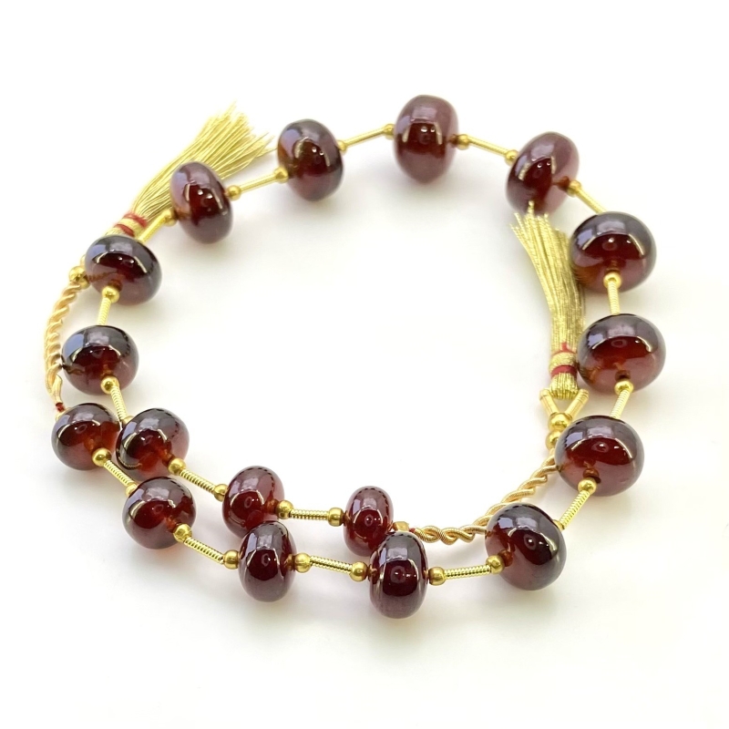 Hessonite Garnet 8.5-12.5mm Smooth Rondelle Shape AA+ Grade Gemstone Beads Layout - Total 1 Strand of 11 Inch.