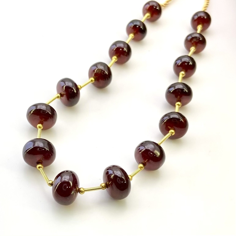Hessonite Garnet 9.5-12.5mm Smooth Rondelle Shape AA+ Grade Gemstone Beads Layout - Total 1 Strand of 10 Inch.