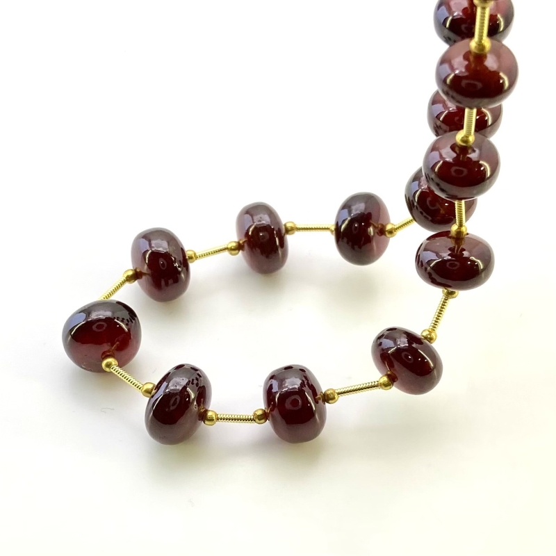 Hessonite Garnet 9.5-12.5mm Smooth Rondelle Shape AA+ Grade Gemstone Beads Layout - Total 1 Strand of 10 Inch.