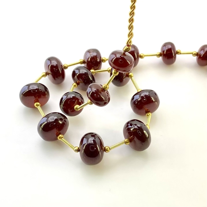 Hessonite Garnet 9.5-12.5mm Smooth Rondelle Shape AA+ Grade Gemstone Beads Layout - Total 1 Strand of 10 Inch.