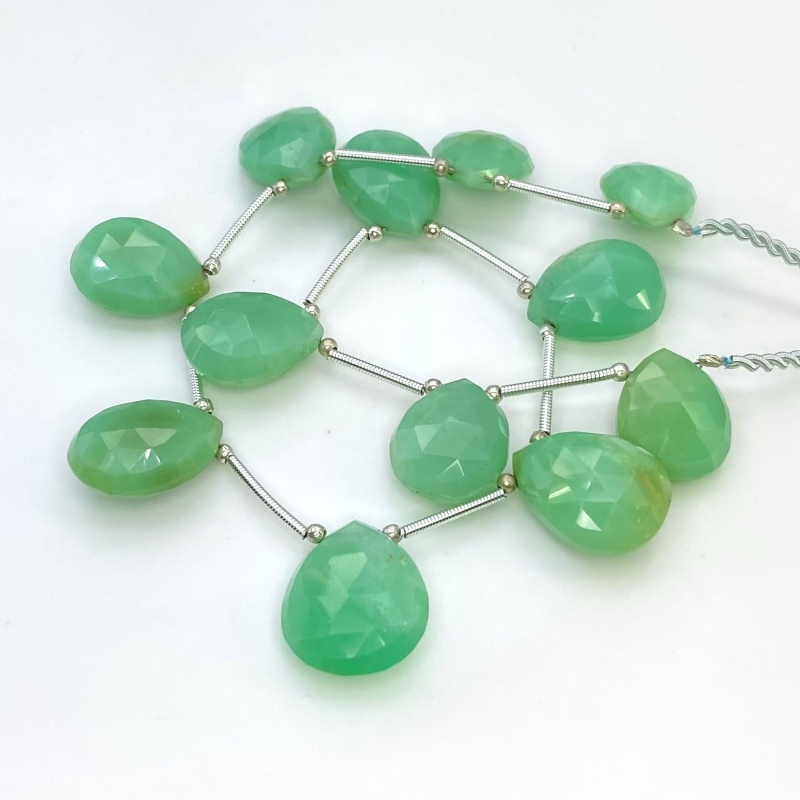Chrysoprase 16-19mm Briolette Pear Shape AA+ Grade Gemstone Beads Layout - Total 1 Strand of 10 Inch.