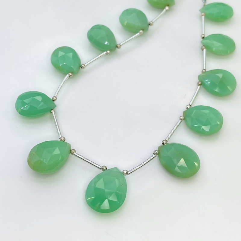 Chrysoprase 16-19mm Briolette Pear Shape AA+ Grade Gemstone Beads Layout - Total 1 Strand of 10 Inch.