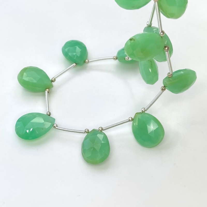 Chrysoprase 16-19mm Briolette Pear Shape AA+ Grade Gemstone Beads Layout - Total 1 Strand of 10 Inch.