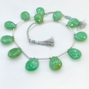 Chrysoprase 16-19mm Briolette Pear Shape AA+ Grade Gemstone Beads Layout - Total 1 Strand of 10 Inch.