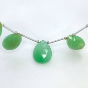 Chrysoprase 16-19mm Briolette Pear Shape AA+ Grade Gemstone Beads Layout - Total 1 Strand of 10 Inch.