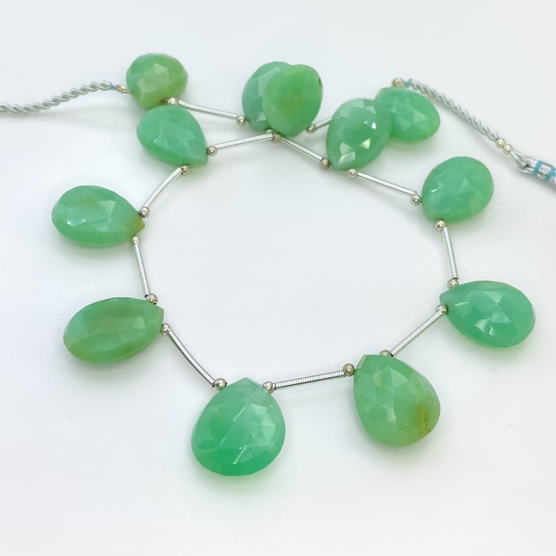Chrysoprase 16-19mm Briolette Pear Shape AA+ Grade Gemstone Beads Layout - Total 1 Strand of 10 Inch.