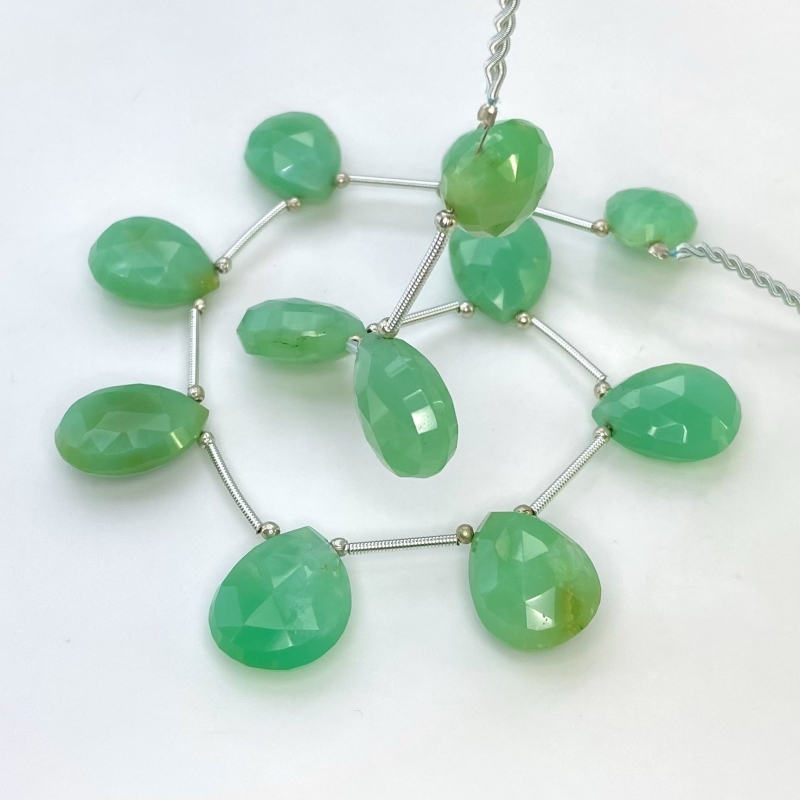 Chrysoprase 16-19mm Briolette Pear Shape AA+ Grade Gemstone Beads Layout - Total 1 Strand of 10 Inch.