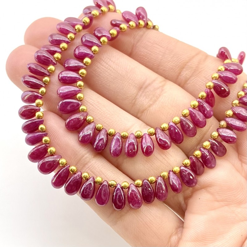 Ruby 7-7.5mm Smooth Pear Shape AA Grade Multi Strand Beads Layout - Total 2 Strands of 10-11 Inch