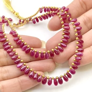 Ruby 6-7mm Smooth Pear Shape AA Grade Multi Strand Beads Layout - Total 2 Strands of 10-11 Inch