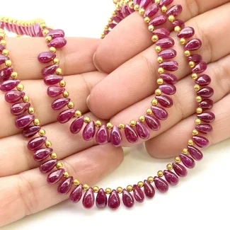 Ruby 6-7mm Smooth Pear Shape AA Grade Multi Strand Beads Layout - Total 2 Strands of 10-11 Inch
