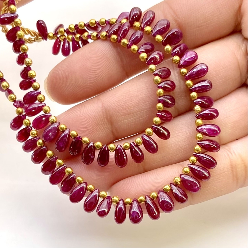 Ruby 6.5-7.5mm Smooth Pear Shape AA Grade Multi Strand Beads Layout - Total 2 Strands of 9-10 Inch.