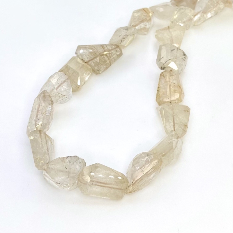 Golden Rutile 11-16.5mm Step Cut Nugget Shape A+ Grade Gemstone Beads Strand - Total 1 Strand of 15 Inch.