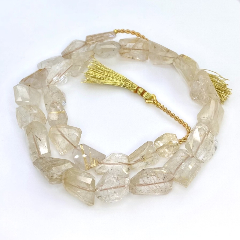 Golden Rutile 11-16.5mm Step Cut Nugget Shape A+ Grade Gemstone Beads Strand - Total 1 Strand of 15 Inch.