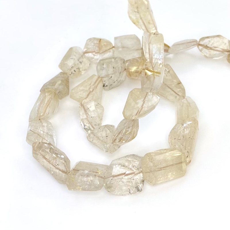 Golden Rutile 11-16.5mm Step Cut Nugget Shape A+ Grade Gemstone Beads Strand - Total 1 Strand of 15 Inch.