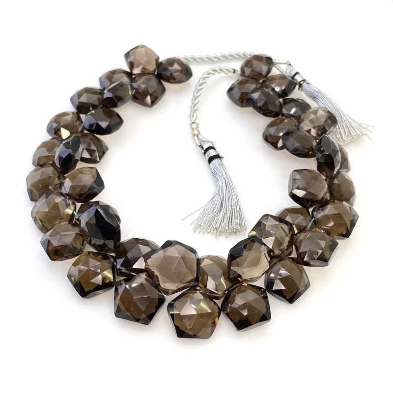 Smoky Quartz 9-12mm Briolette Hexagon Shape AAA Grade Gemstone Beads Strand - Total 1 Strand of 8 Inch.