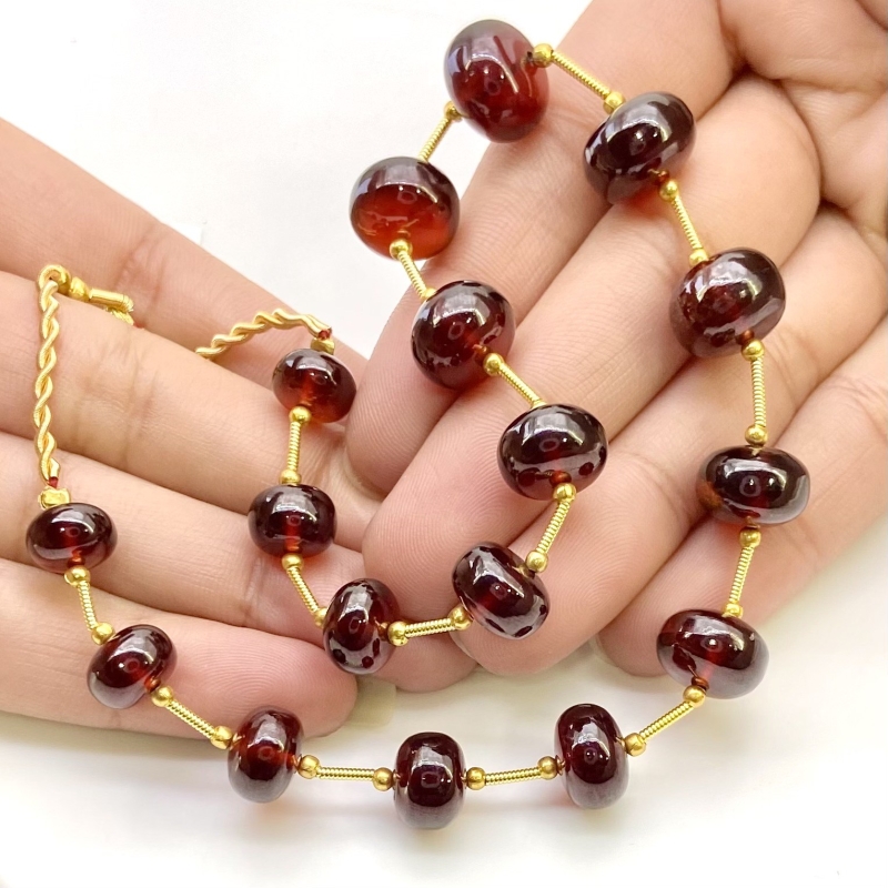 Hessonite Garnet 8.5-12.5mm Smooth Rondelle Shape AA+ Grade Gemstone Beads Layout - Total 1 Strand of 11 Inch.