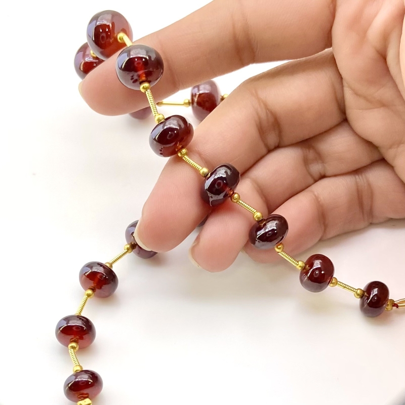Hessonite Garnet 8.5-12.5mm Smooth Rondelle Shape AA+ Grade Gemstone Beads Layout - Total 1 Strand of 11 Inch.