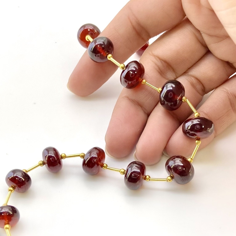 Hessonite Garnet 8.5-12.5mm Smooth Rondelle Shape AA+ Grade Gemstone Beads Layout - Total 1 Strand of 11 Inch.