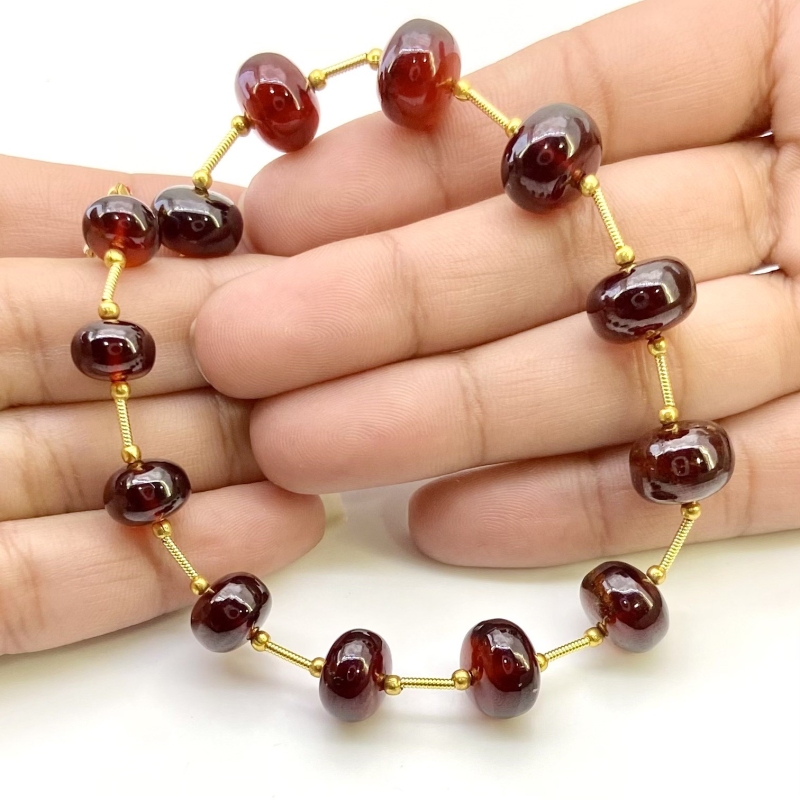 Hessonite Garnet 8.5-12.5mm Smooth Rondelle Shape AA+ Grade Gemstone Beads Layout - Total 1 Strand of 11 Inch.