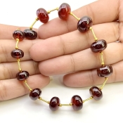 Hessonite Garnet 8.5-12.5mm Smooth Rondelle Shape AA+ Grade Gemstone Beads Layout - Total 1 Strand of 11 Inch.