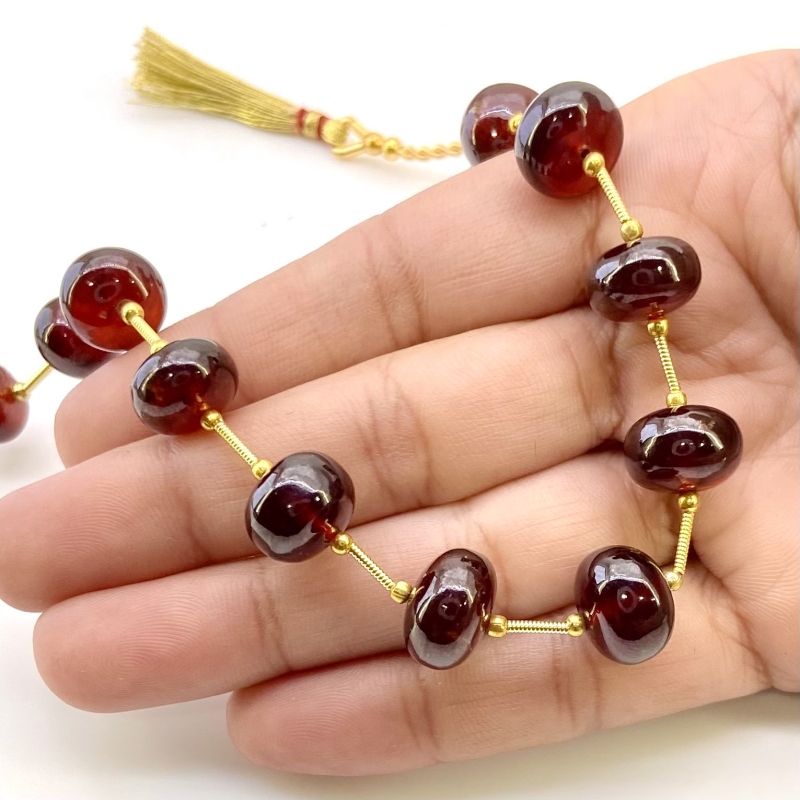 Hessonite Garnet 9.5-12.5mm Smooth Rondelle Shape AA+ Grade Gemstone Beads Layout - Total 1 Strand of 10 Inch.