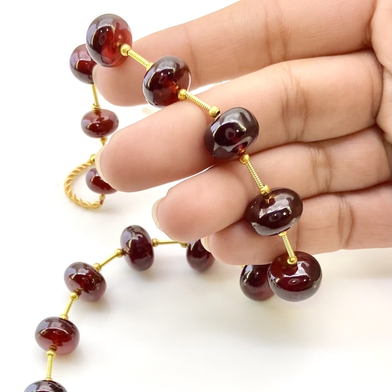 Hessonite Garnet 9.5-12.5mm Smooth Rondelle Shape AA+ Grade Gemstone Beads Layout - Total 1 Strand of 10 Inch.
