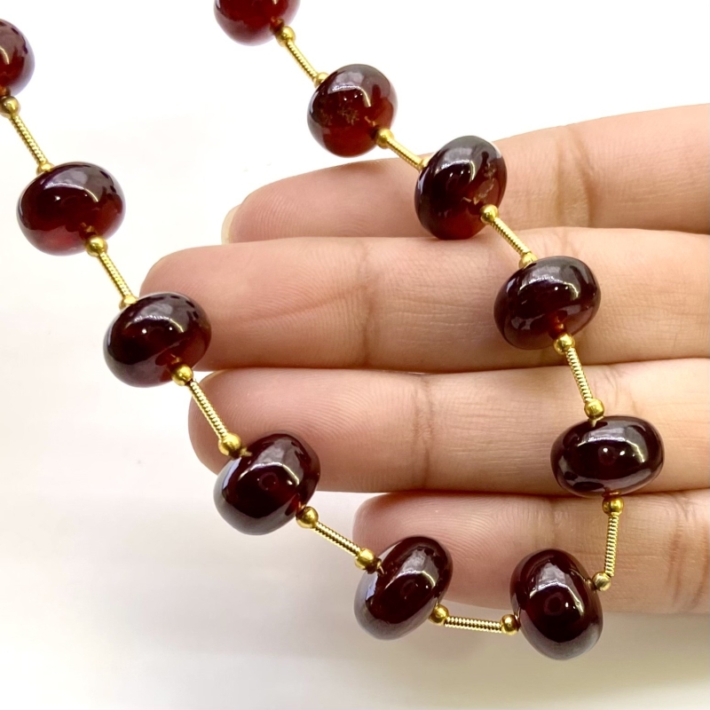 Hessonite Garnet 9.5-12.5mm Smooth Rondelle Shape AA+ Grade Gemstone Beads Layout - Total 1 Strand of 10 Inch.