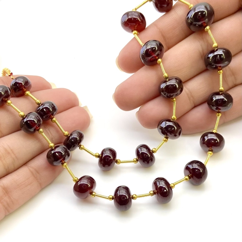 Hessonite Garnet Smooth Rondelle Shape Gemstone Beads Necklace