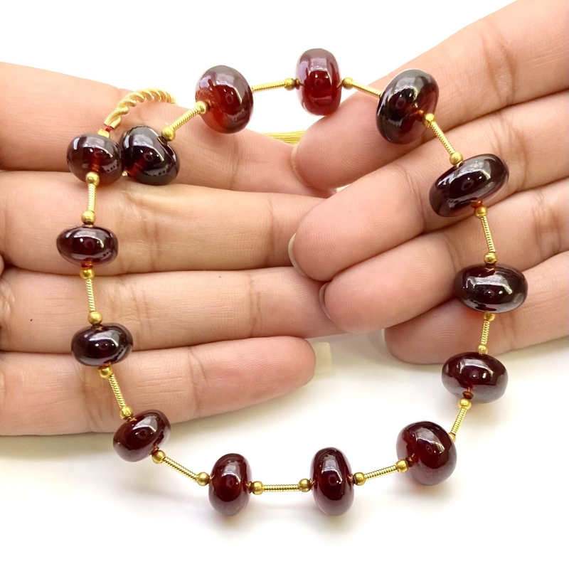 Hessonite Garnet 9-14.5mm Smooth Rondelle Shape AA+ Grade Gemstone Beads Layout - Total 1 Strand of 12 Inch.