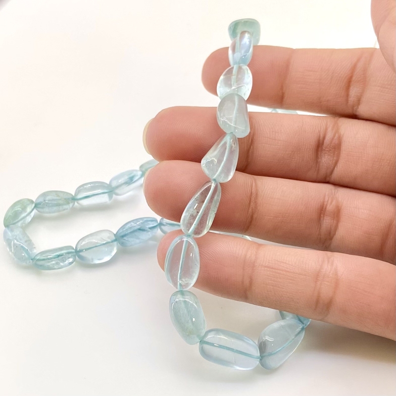 Aquamarine 9-14mm Smooth Nugget Shape AA Grade Gemstone Beads Strand - Total 1 Strand of 14 Inch.