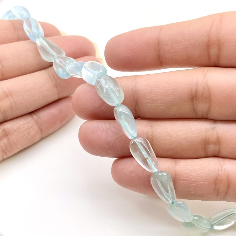Aquamarine 9-14mm Smooth Nugget Shape AA Grade Gemstone Beads Strand - Total 1 Strand of 14 Inch.