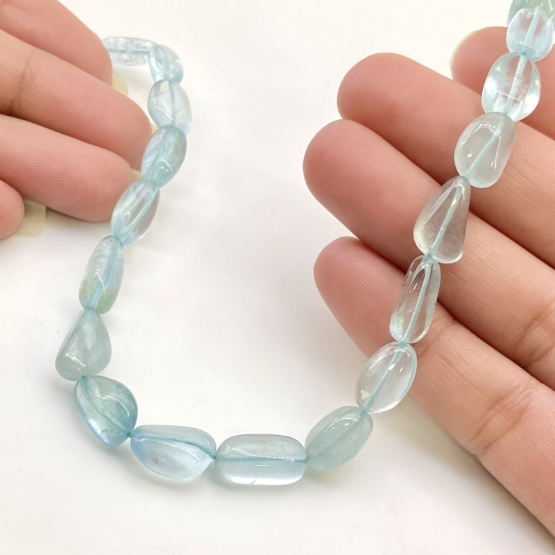 Aquamarine 9-14mm Smooth Nugget Shape AA Grade Gemstone Beads Strand - Total 1 Strand of 14 Inch.