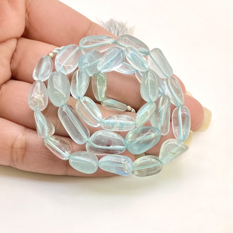 Aquamarine 9-14mm Smooth Nugget Shape AA Grade Gemstone Beads Strand - Total 1 Strand of 14 Inch.