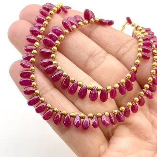 Ruby 5.5-6.5mm Smooth Pear Shape AA Grade Multi Strand Beads Layout - Total 2 Strands of 10-11Inch