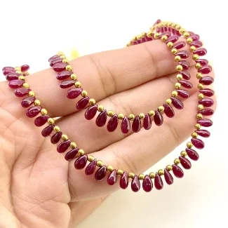 Ruby 5-6mm Smooth Pear Shape AA Grade Multi Strand Beads Layout - Total 2 Strands of 9-10 Inch.
