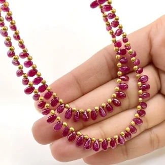 Ruby 5-6mm Smooth Pear Shape AA Grade Multi Strand Beads Layout - Total 2 Strands of 9-10 Inch.
