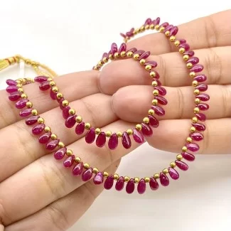 Ruby Smooth Pear Shape AA Grade Gemstone Beads Layout - 4.5-6mm - 9-10 Inch - 2 Strand