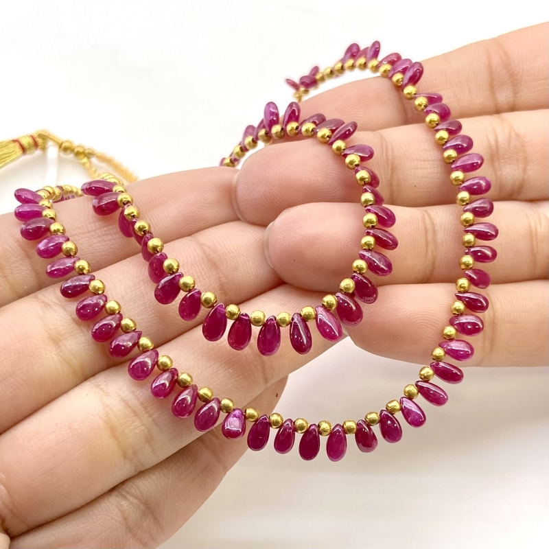 Ruby 4.5-6mm Smooth Pear Shape AA Grade Multi Strand Beads Layout - Total 2 Strands of 9-10 Inch.