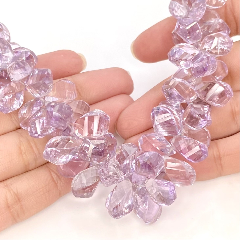 Pink Amethyst 11.5-15.5mm Briolette Twisted Shape AA+ Grade Gemstone Beads Strand - Total 1 Strand of 7 Inch.