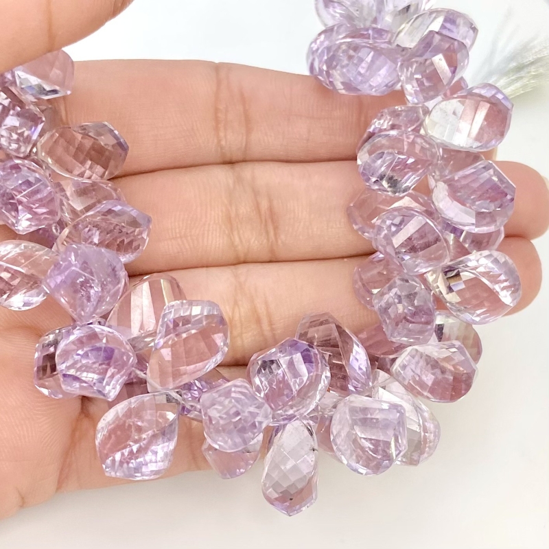 Pink Amethyst 11.5-15.5mm Briolette Twisted Shape AA+ Grade Gemstone Beads Strand - Total 1 Strand of 7 Inch.