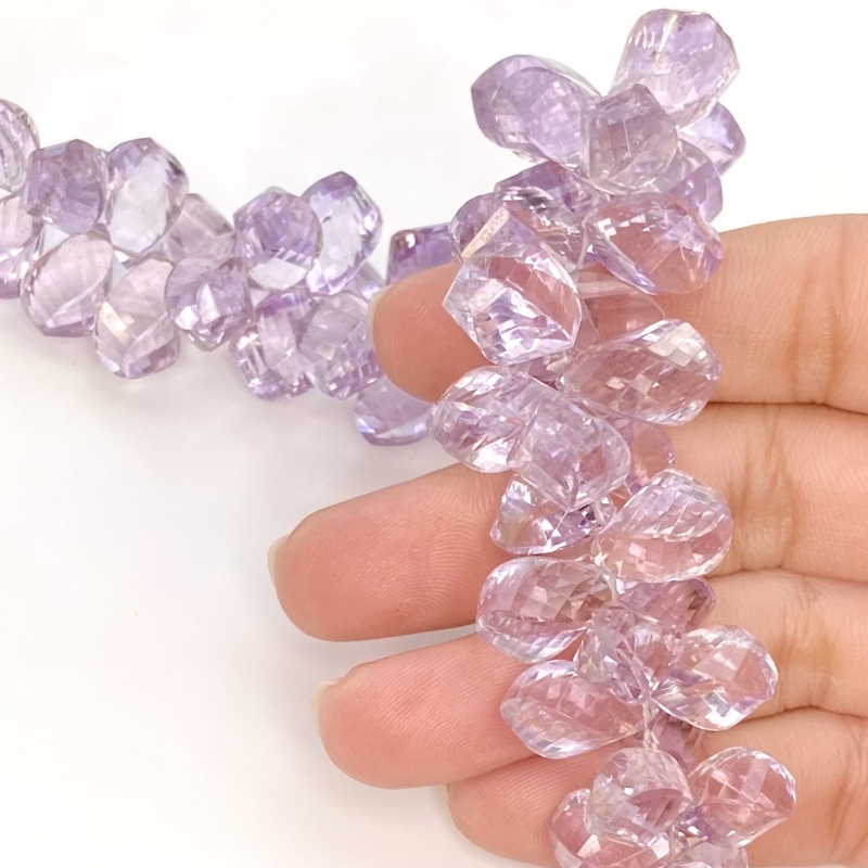 Pink Amethyst 11.5-15.5mm Briolette Twisted Shape AA+ Grade Gemstone Beads Strand - Total 1 Strand of 7 Inch.