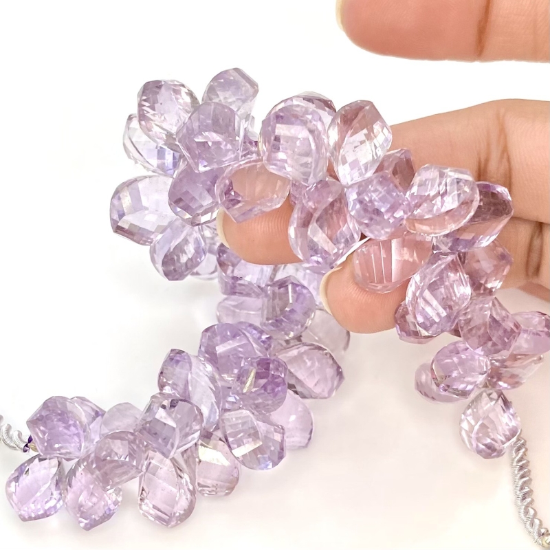 Pink Amethyst 11.5-15.5mm Briolette Twisted Shape AA+ Grade Gemstone Beads Strand - Total 1 Strand of 7 Inch.