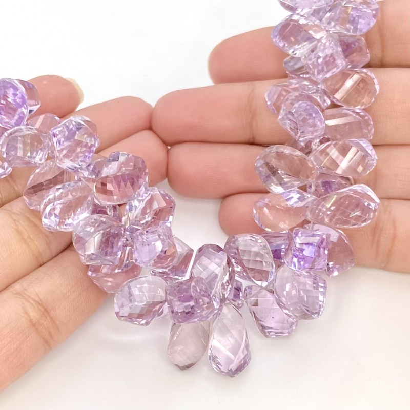 Pink Amethyst 12-16.5mm Briolette Twisted Shape AA+ Grade Gemstone Beads Strand - Total 1 Strand of 8 Inch.