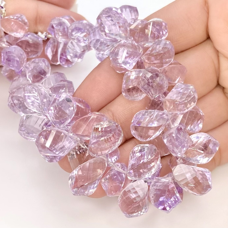 Pink Amethyst 12-16.5mm Briolette Twisted Shape AA+ Grade Gemstone Beads Strand - Total 1 Strand of 8 Inch.